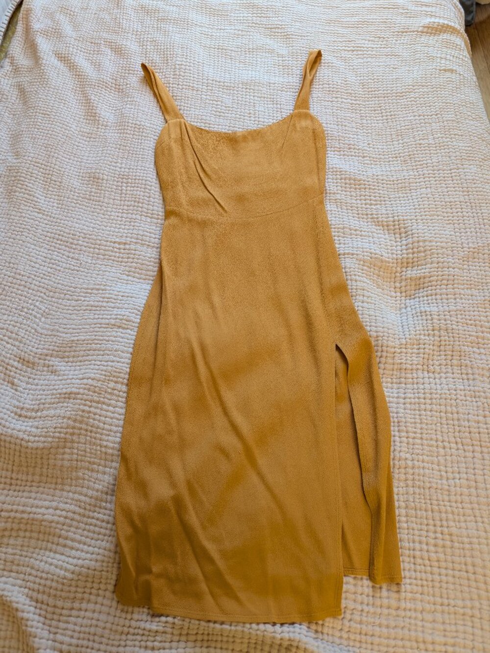 Reformation Mustard Yellow Midi Slip Dress, size 2